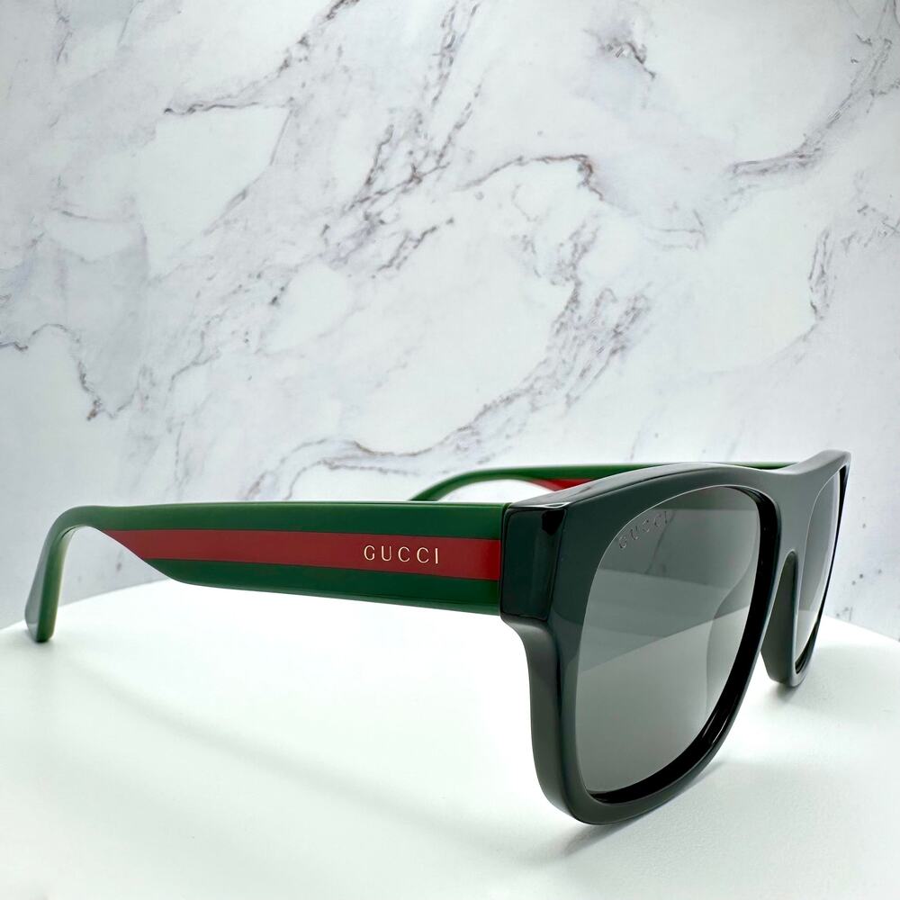 New Gucci Sunglasses Polarized Black Square Red Green Web Arms 56mm Gray Lens - Picture 15 of 15